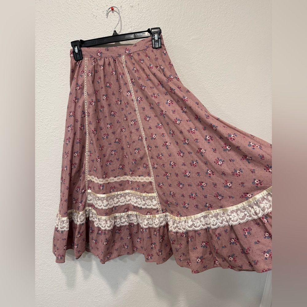 Vintage Gunne Sax Prairie Skirt Floral Lace Trim Cottagecore Boho Made USA Sz 7 - Picture 3 of 9